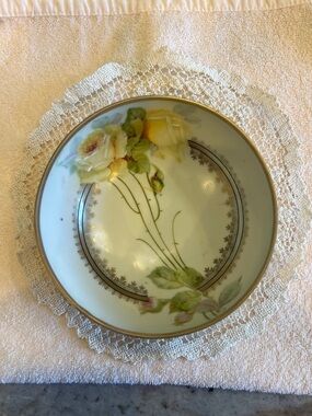 Vintage Floral Porcelain Bowl with Yellow Rose Motif